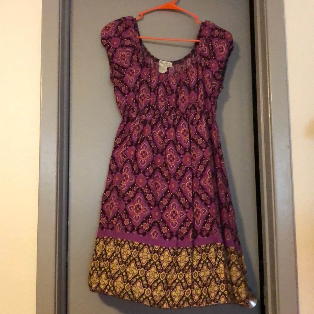Purple & tan, patterned sun dress